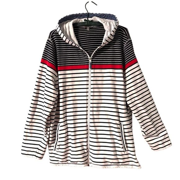 Talbots Tops - Talbots 3X French Terry red white & blue stripe full zip hoodie pockets cotton &